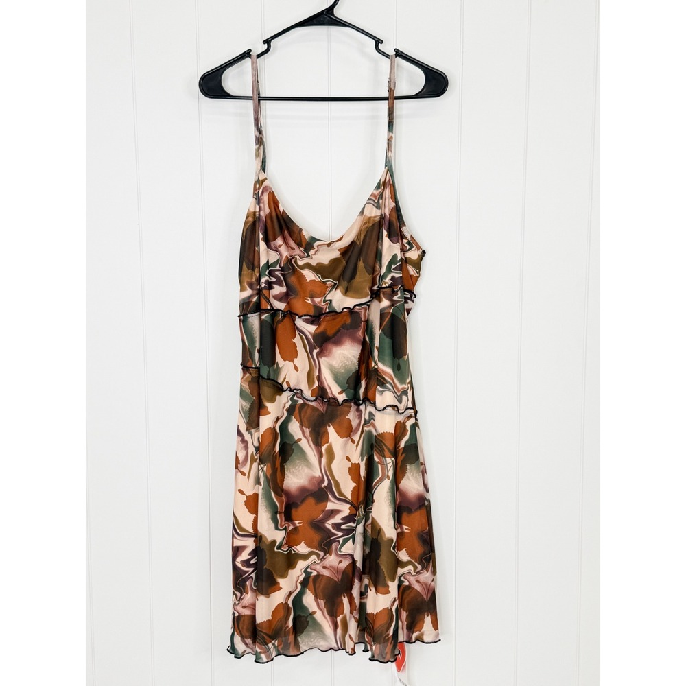 Cider Abstract Mesh Slip Dress NWT Womens 4XL Brown Green Mini NWT Grunge Rock